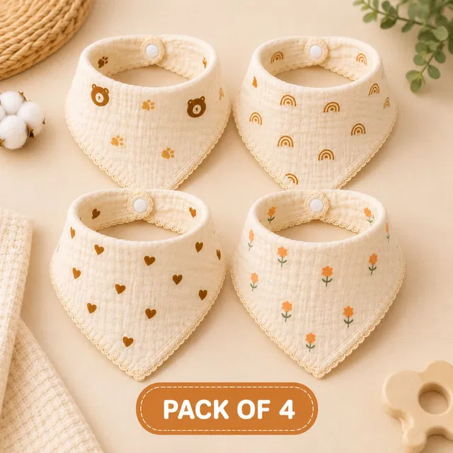CuddleHop Bandana Bibs + Napkins - Soft, Comfortable, Washable, Breathable (Pack of 4)