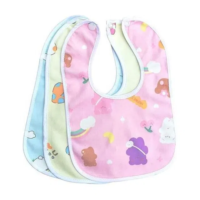 Roforuf Baby Bibs Apron for Feeding Cute Animated Print with Tich Button (Pack of 3)