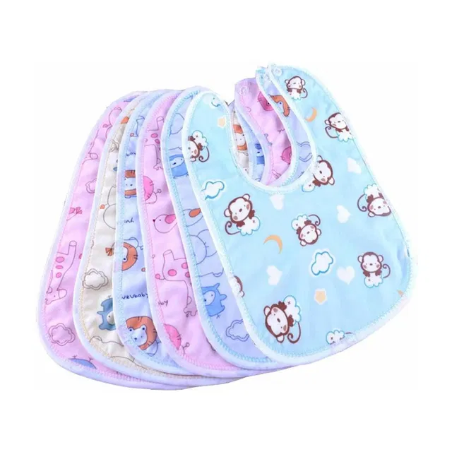 Kidsify Baby Button Bibs Apron for Feeding and Drooling Cute Animated Print with Tich Button Double Layered Waterproof (Pack of 6)