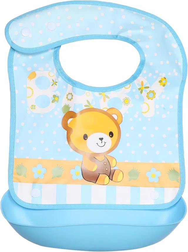 MOMSCAPE Waterproof Baby Silicon Bib for Feeding Infant with Detachable Food Catcher Tray