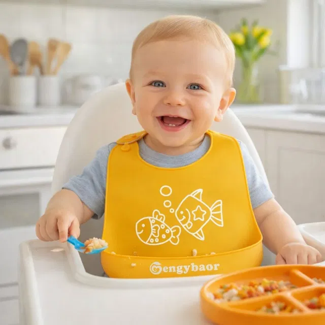 AEREX Silicone Baby Feeding Bib with Food Catcher For Weaning Babies & Toddlers