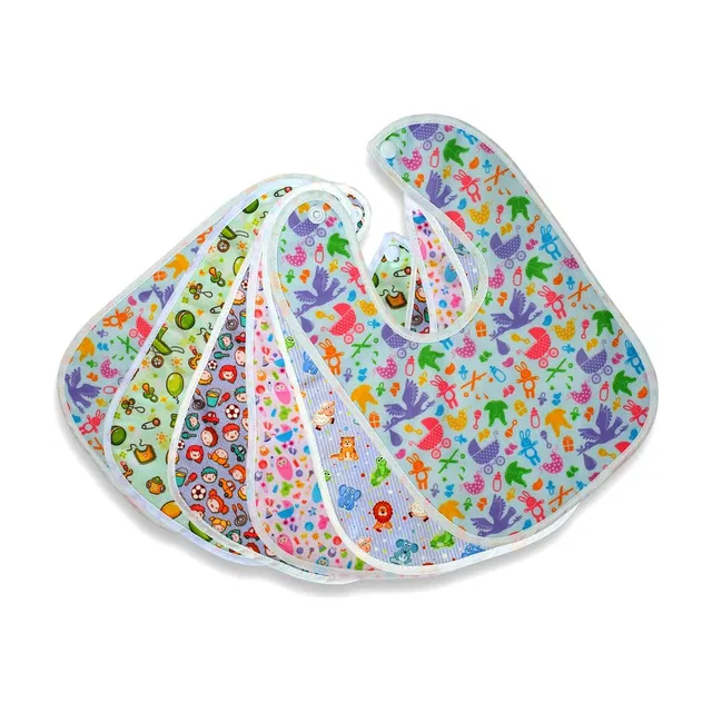 Honey Boo Waterproof Baby bib for Feeding and Drooling Cute Print with Button (Pack of 6)