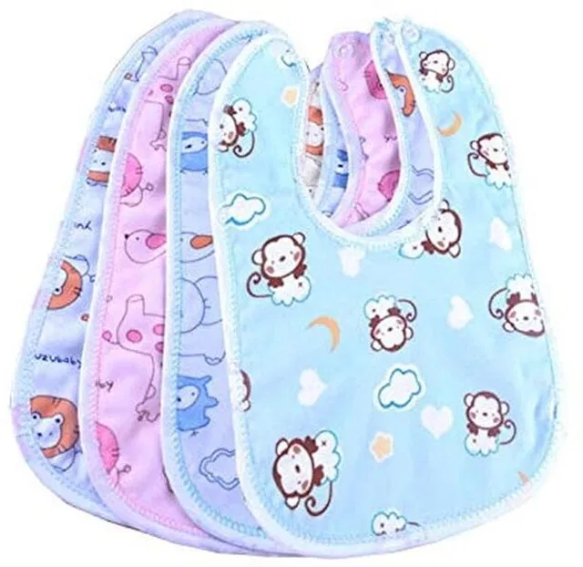 Kidsify Baby Button Bibs Apron for Feeding and Drooling Cute Animated Print (pack of 4)
