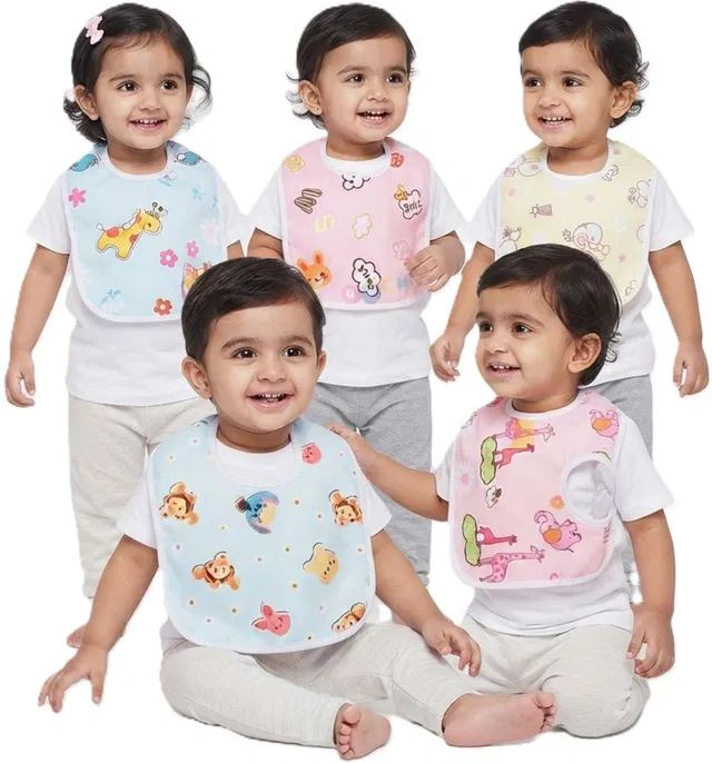 TINY HANDS Kids Cotton Waterproof titch Button Bibs for baby boy & girls (27