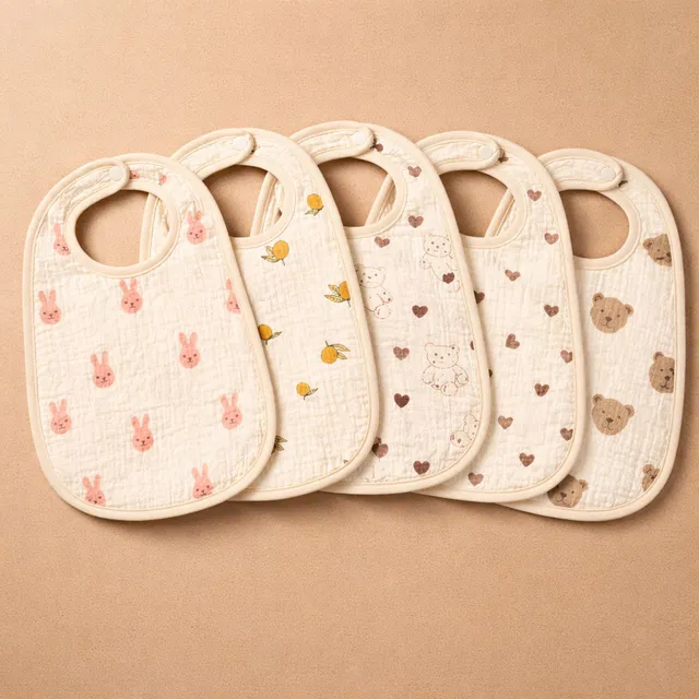 HONOR YOUR HOME Muslin-Cotton Water Proof Super Soft Daily Use Baby Bibs - Pack of 5