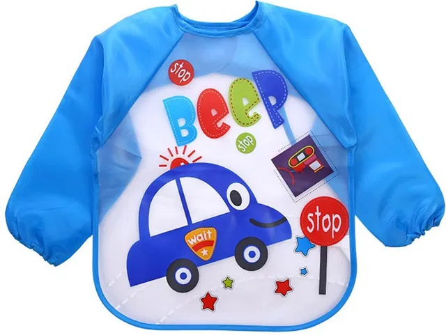 Little Warriors Quick Dry and Waterproof Full Sleeved Washable Waterproof Bib/Apron for Baby & Kids