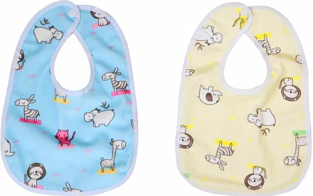 Chote Janab Fast Dry-Waterproof Tich Button Feeding Bib - Multicolor (2 Pack)