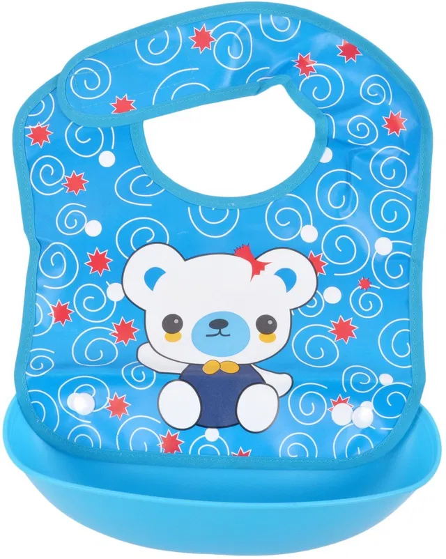 MOMSCAPE Waterproof Baby Silicon Bib for Feeding Infant with Detachable Food Catcher Tray