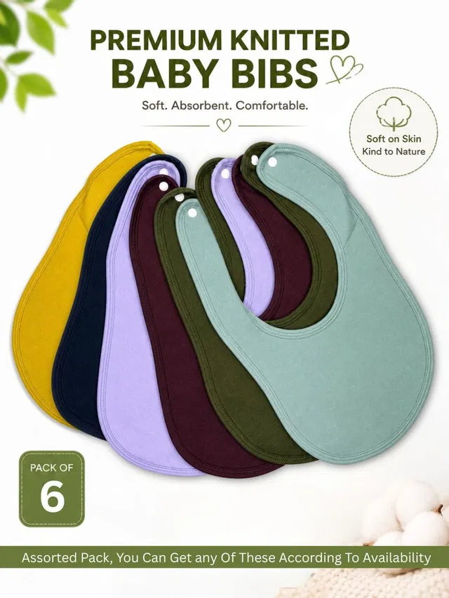 RIGO Cotton Terry Baby Feeding Bibs - Multicolor - Pack of 6(0-24 Months)