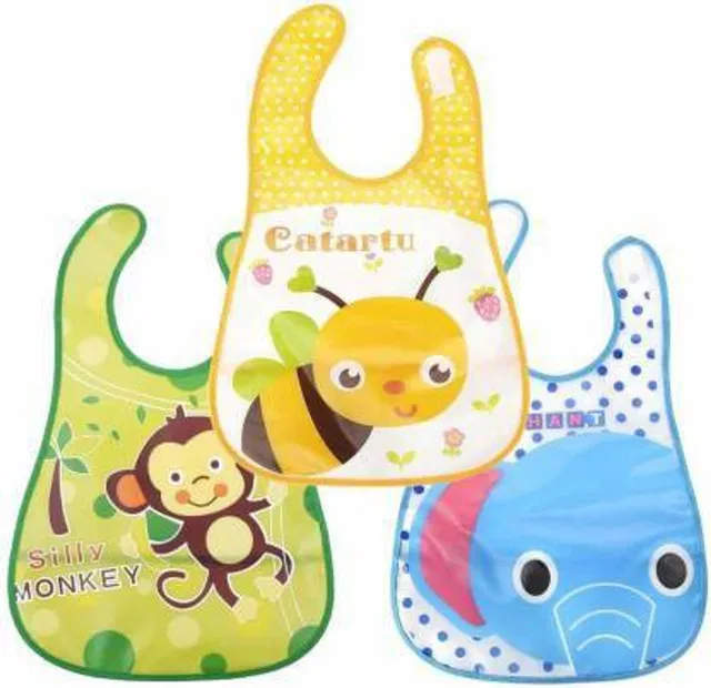 BabyGo Plastic Waterproof Baby Apron with Bib (Pack of 3) Random Color