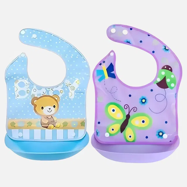 YOS TRENDZ Detachable Waterproof Silicon Apron Bibs for kids (set of 2) Random