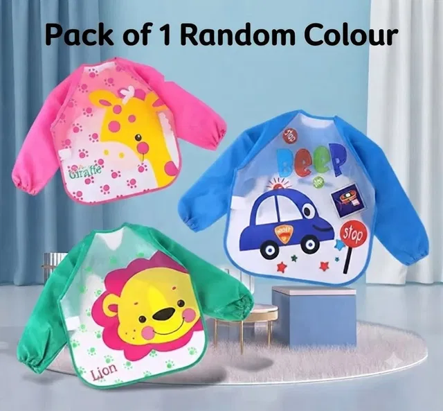 KUDOWHIRL Baby Full Sleeve Waterproof Feeding Bib Washable Colourful Cute Animal Kid Apron