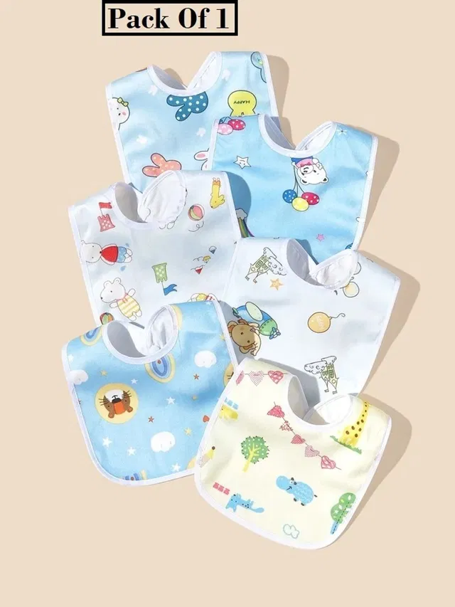 Buyer Choice 1Ps Baby Bibs Apron For Feeding & Drooling Cute Animated Print With Tich Button