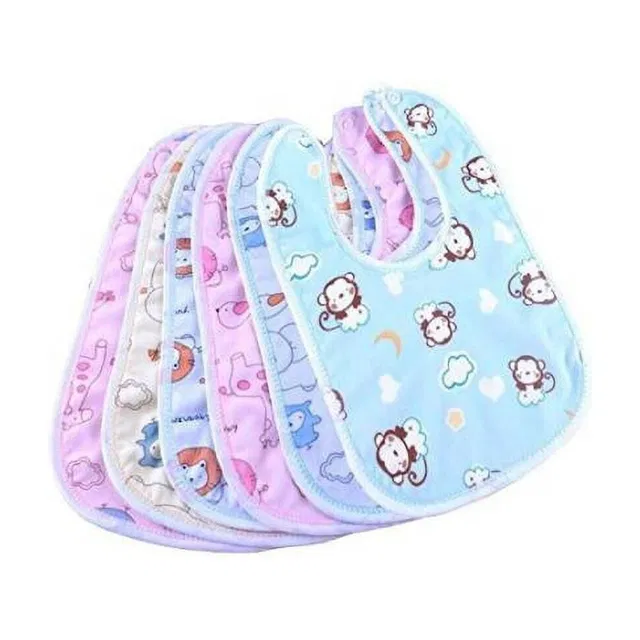 little monkeys Water-proof, Super Soft Cotton bibs, attached by button (pack of 6)