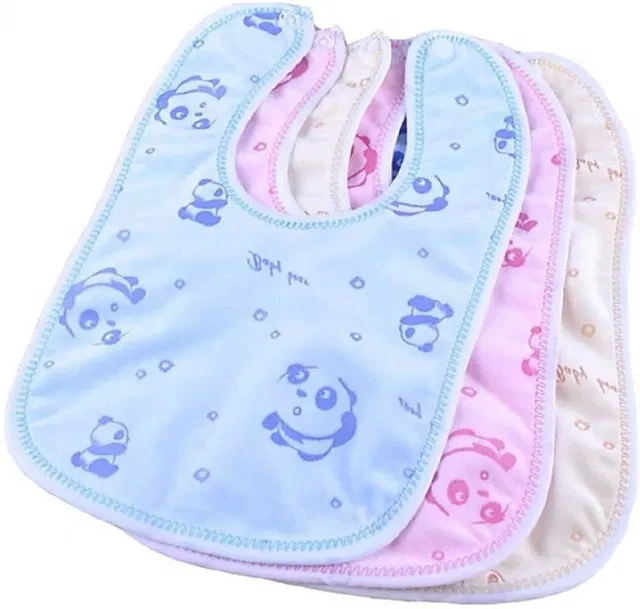 MOMSCAPE Baby Button Bibs Apron for Feeding and Drooling Cute Animated Print with Tich Button Double Layered Waterproof (Pack of 3)