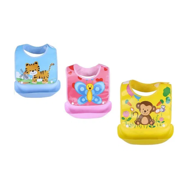 BabyGo Silicone Baby Detachable Waterproof Apron Bibs (Set of 3)