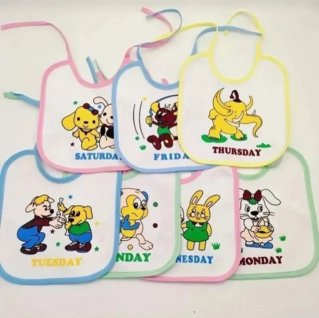 Mummasafe Baby Cotton Bib Pack of 7 Cartoon Print Multicolor