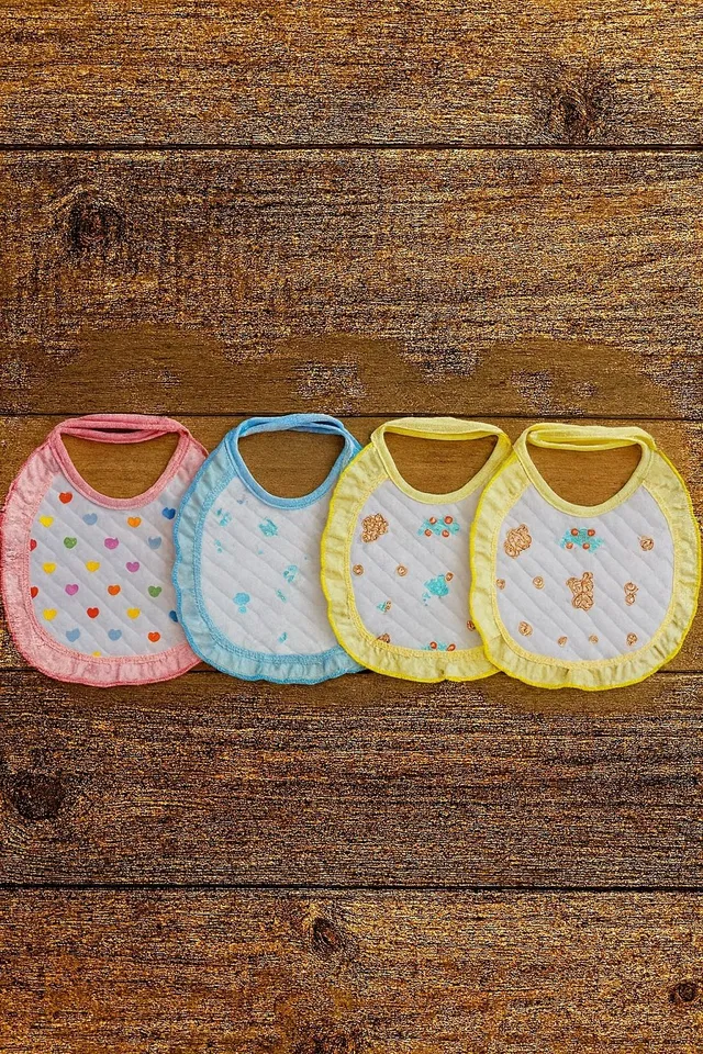 KIDS BASIC Baby Bibs (Pack of 4) — Soft Cotton Feeding Bibs with Tie-Up, || Frill BIbs