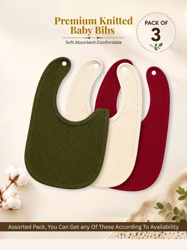 RIGO Jr Cotton Baby Feeding Bibs - Multicolor - Pack of 3(0-24 Month)