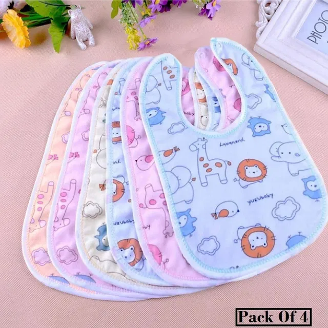 Smily kid 4 Soft Cotton Washable & Reusable Highly Absorbing/Comfortable& Easily Baby Bibs