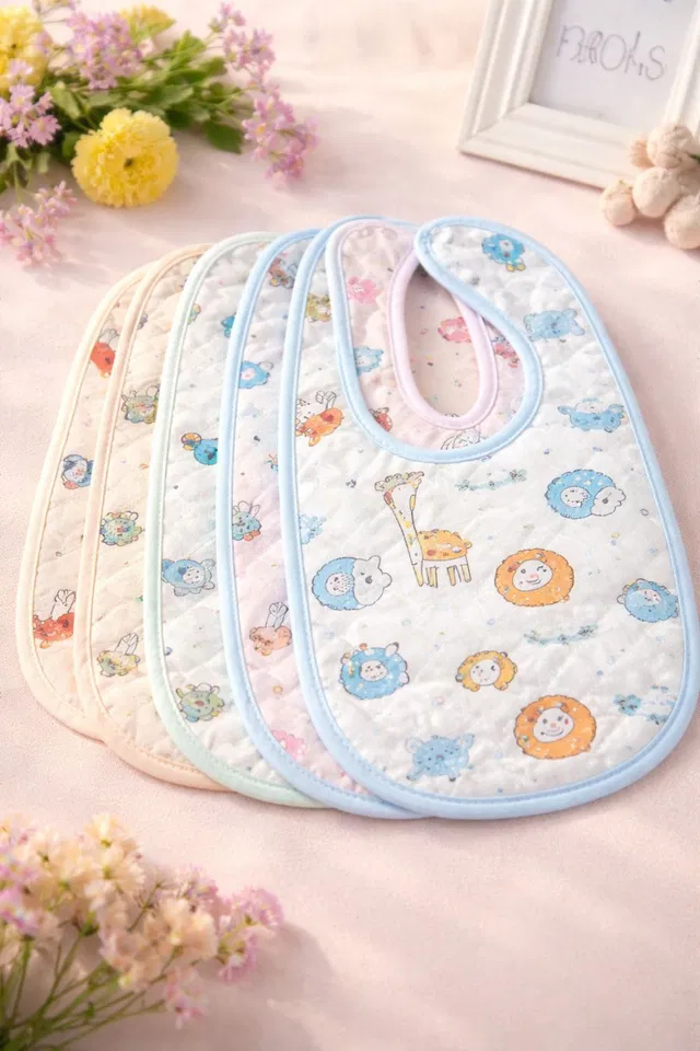 gunshiz Baby Bibs Pack of 3 Double Layer Waterproof Cartoon Print Apron Bib
