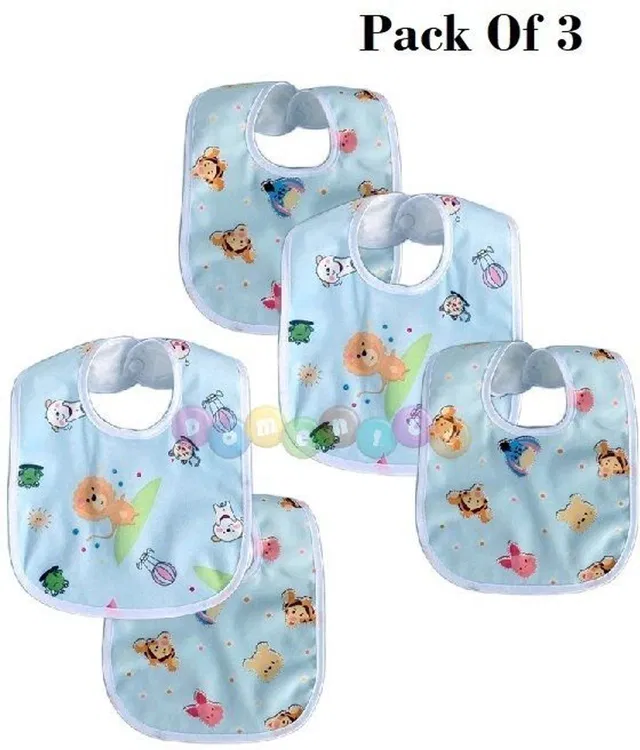 SBTs 3Pcs Baby Bibs Cute Overall Print With Tich Button| Soft Cotton Fabric With Pvc