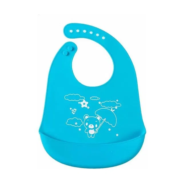 SYGA BabyCartoon Printing Waterproof Silicone Bib Rice Pocket_Blue