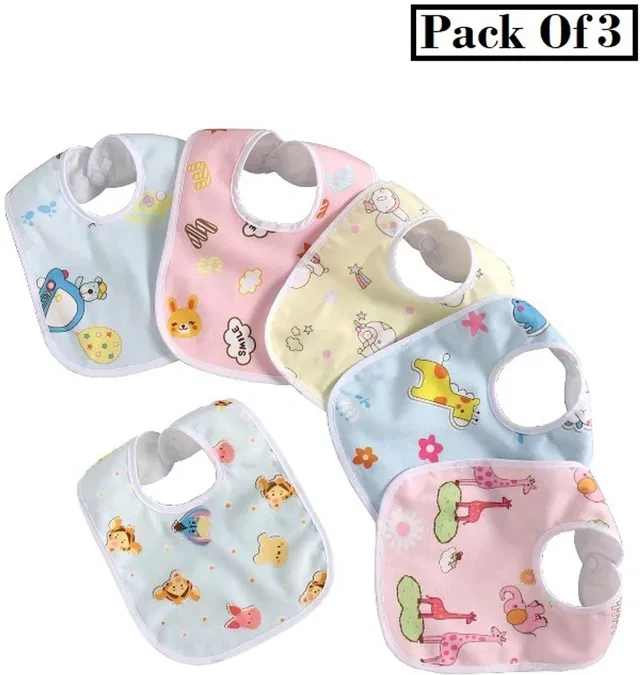 FUKU 3 Waterproof Super Soft Cotton Daily Use Feeding Bibs Stylish Trendy Fashionable