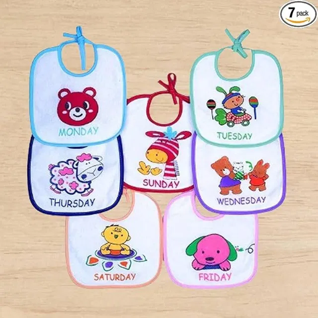 GOODIE 7 Days New Born Baby Waterproof Cotton Bibs (Pack of 7) (o-2 Years)