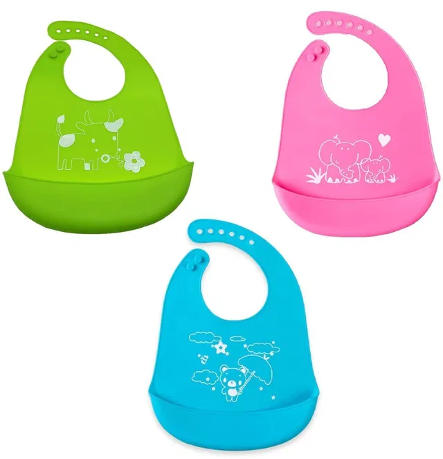 SYGA BabyCartoon Printing Waterproof Silicone Bib Rice Pocket