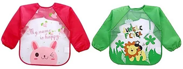 MOMISY Waterproof Cartoon Full sleeve Painting Apron Feeding Bibs (pack of 2)