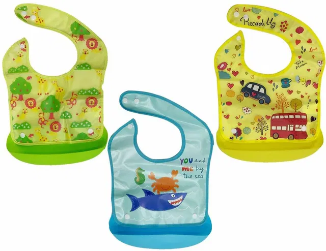 Everkid Silicone Baby Detachable Waterproof Apron Bibs for kids (Set of 3) (Multicolor)