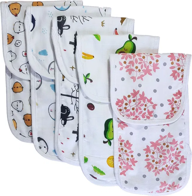 Mammachamp Organic Muslin Burp Cloth/Bibs/Napkins/Burpies (18 x 6 inch)(Pack of 5)