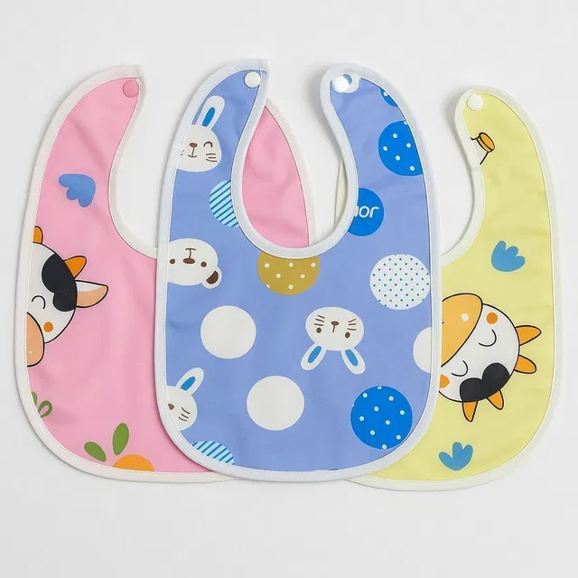NANHAA WEAR Baby Super Soft, Daily Use Velvet Button Bib | Unique Designs Pack Of 3