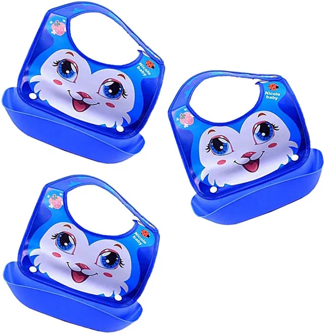 FOK 3 Pc Plastic Waterproof Stylish Roll Up Food Catcher Baby Bib - Multi Color