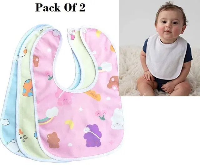 FLENGO (Pack Of 2) New Born Baby Fast Dry, Double Layered , Water Proof Cotton Bibs