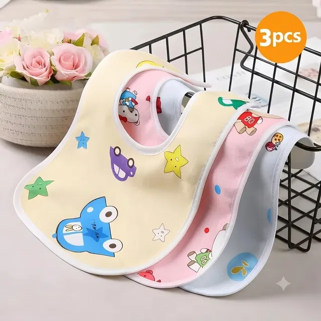KUDOWHIRL Baby Button Bibs Soft Cotton Feeding Apron Cute Print Double Layered Waterproof