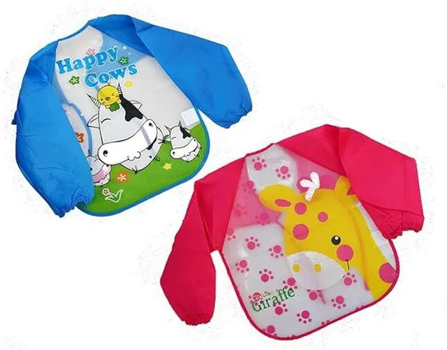 Aabhir Traders Waterproof,WashableBaby Bibs Full-Sleeve Children FeedingApron (Pack Of 2)