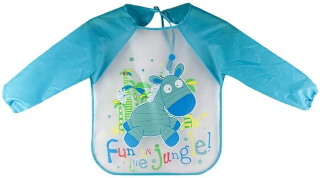 Little Warriors Quick Dry and Waterproof Full Sleeved Washable Waterproof Bib/Apron for Baby & Kids