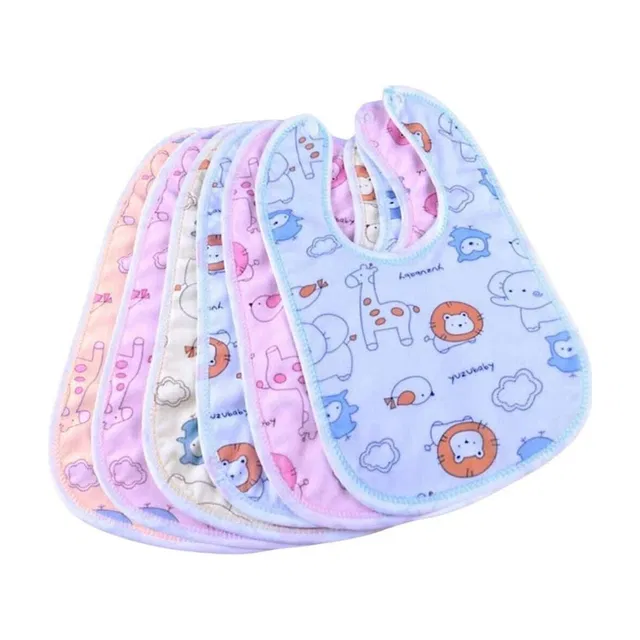 Roforuf Baby Bibs Apron for Feeding Cute Animated Print with Tich Button (Pack of 6)