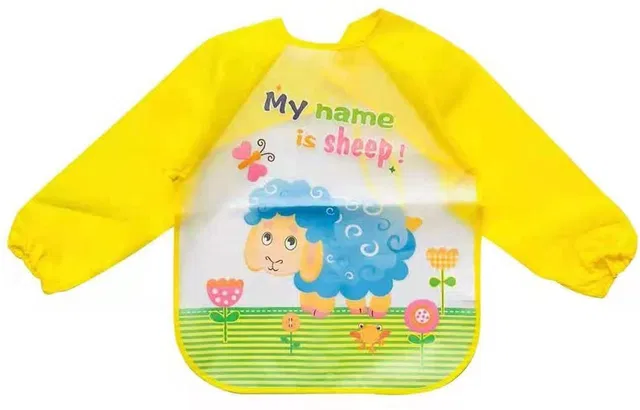 FIRST TREND Baby Bibs, Long-Sleeved Waterproof Children's Feeding Apron Cartoon Print Babies