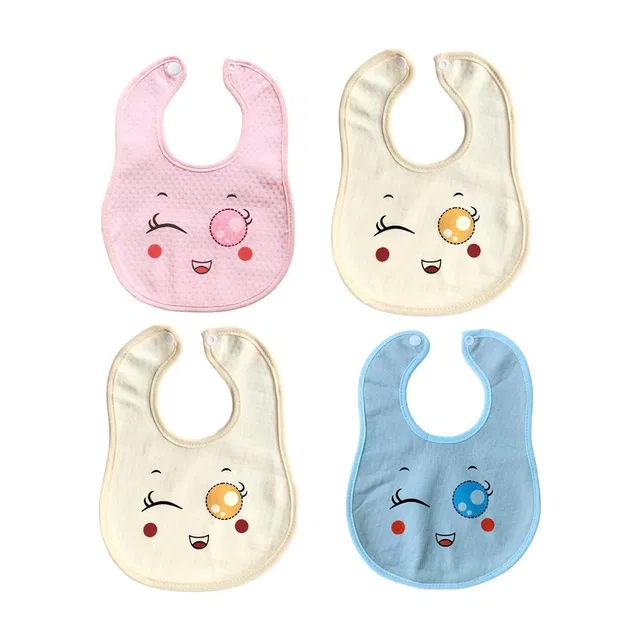 Mothers Hive Premium Soft Cotton Baby Feeding Bibs, Waterproof & Absorbent Burp Cloth Set 4