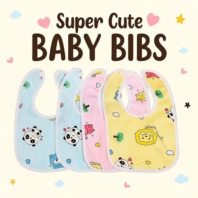 KUDOWHIRL Baby Button Bibs Soft Cotton Feeding Apron Cute Print Double Layered Waterproof