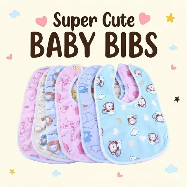KUDOWHIRL Baby Button Bibs Soft Cotton Feeding Apron Cute Print Double Layered Waterproof