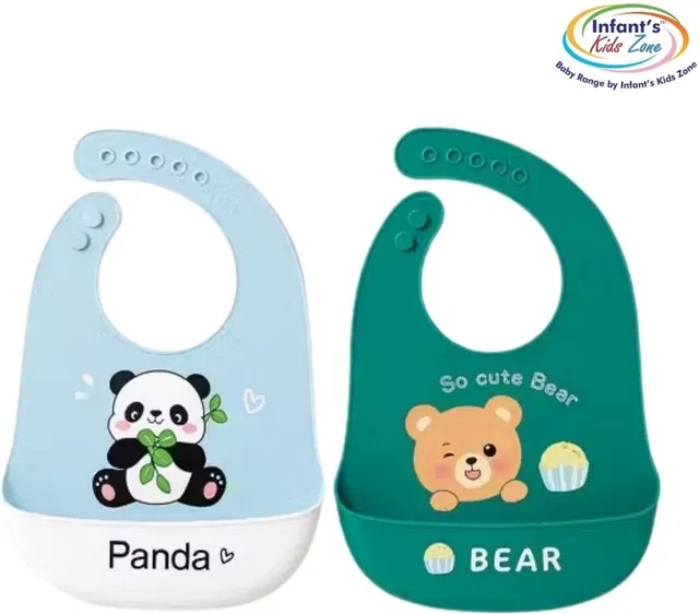UNIVERSAL TRADING Silicone Waterproof Baby Feeding Bib with Pocket, Pack of 2