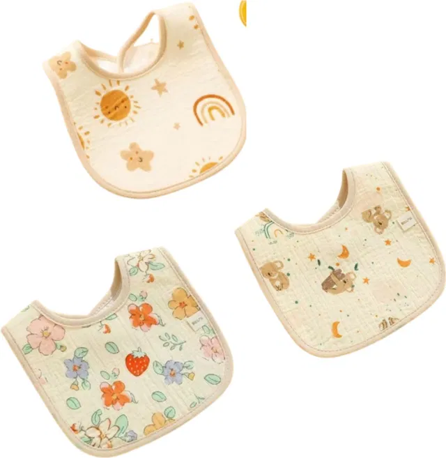 Fiziboo Baby Muslin Cotton Bibs Set of 3 | Soft & Absorbent Newborn & Toddler