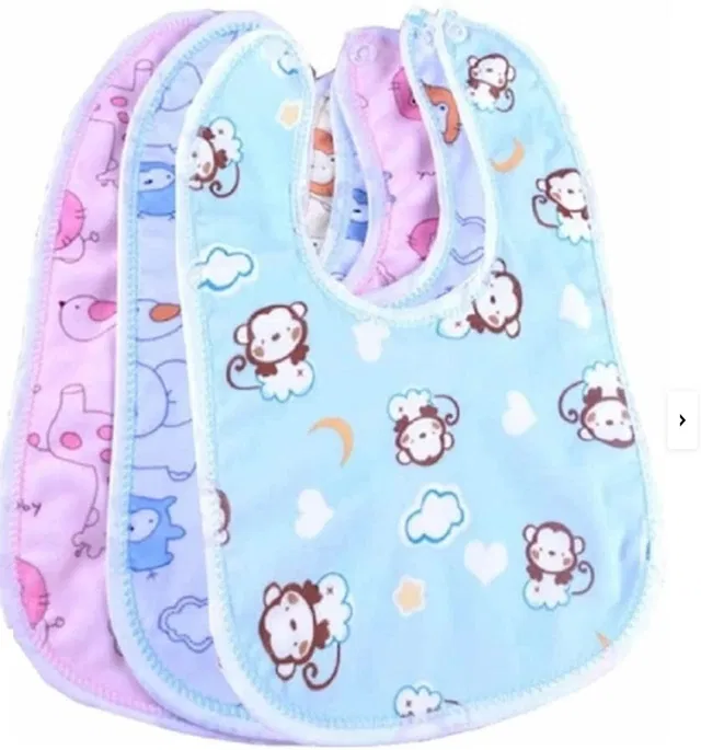HSNAYIR Baby Button Bibs for Feeding and Cute Animated Print with Button (Multicolor-1)