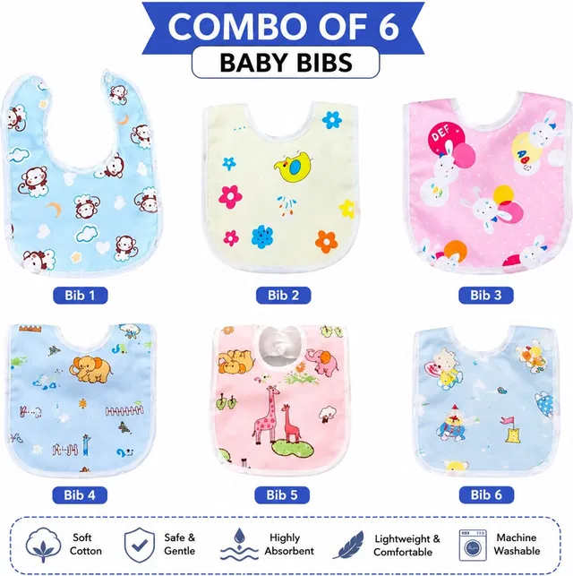 Preetaaru Waterproof Baby Bibs Set of 6 (Multicolor)