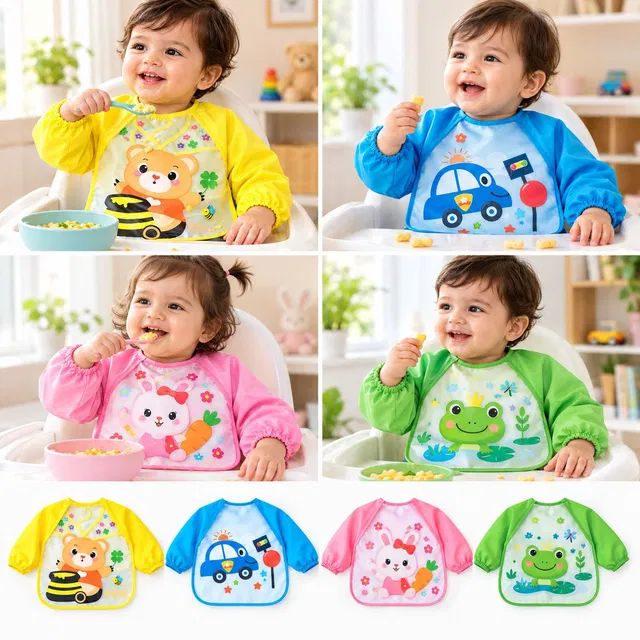MiniMela Baby Full Sleeve Apron | Waterproof Bib for Kids| Pack of 2