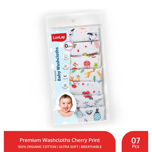 LuvLap Cotton 181 GSM Premium Baby Washcloth for New Born, 100% Hosiery Cotton Cloth, Bath, Face Towel Set